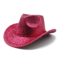 Sparkly rose pink western cowboy hat with metallic glitter finish for party costumes - M (56-58cm) / Rose Red