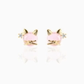 Pink cat ear studs with 18K gold plating and colorful zircons on white background - Cat Style (EH00708)