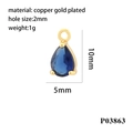 Blue cubic zirconia teardrop charm with gold plating and detailed product dimensions - Gold Base-Blue
