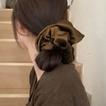 Oversized brown satin silk scrunchie with pleated texture for voluminous hairstyles - Brown