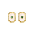 Elegant 18K gold plated earrings with white mother-of-pearl and green heart zirconia - Heart Green Zirconia Earrings