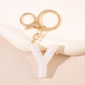Porte-clés lettre Y en résine pailletée arc-en-ciel avec anneau doré pour femmes - Lettre Y