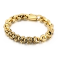 Bracciale da uomo in acciaio inossidabile dorato con teschi e maglie geometriche - Oro