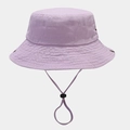 Detalle de gorro de pescador en algodón lavado violeta claro con cordón ajustable y ojales - Púrpura Claro Liso