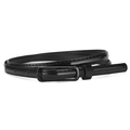 Glossy black patent leather skinny belt with color-matched metal needle buckle - Black