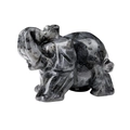 Polished dark grey natural stone elephant figurine with detailed animal carving - Larvikite / 1.5 Inches