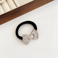 Elastic black hair tie with sparkling rhinestone bow knot and high stretch fabric - 012# Full Rhinestone Bow-Silver