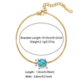 Detailed view of golden bracelet with turquoise stone, including size and weight specs - Bracelet / Blue