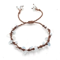 Handmade brown braided rope bracelet with light blue prehnite stones and adjustable drawstring - Aquamarine