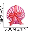 Pink seashell embroidered patch with red bow detailing showing dimensions 6x5.3cm - Bow Shell Style (14)