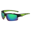 Outdoor cycling sunglasses with black frame and blue-green gradient lenses at 45-degree angle - Black Frame Green Mirror Green Legs