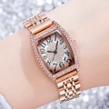 Reloj tonneau oro rosa para mujer con esfera de cristales y brazalete de eslabones metálicos - Caja Oro Rosa Esfera Degradada