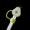 Pear-shaped green silicone straw cover with connector loop for dust protection - Pear / 10mm