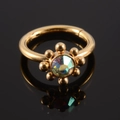 Golden opal nose ring with flower design and iridescent crystal on black surface - NO 8-Gold Iridescent Opal Flower / 1.2*8mm