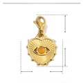 Detail showing dimensions of heart-shaped gold stainless steel pendant with orange stone - Gold Heart Eye Orange Stone