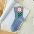 Blaue Baumwollsocken mit rosa 3D-Tulpenblütenmuster im modischen Ins-Stil - Blau