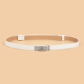 Detail of white cross-grain leather belt showing silver swivel lock buckle and fine texture - (Silver Buckle) Cross Pattern Lock Adjustable Belt (White)