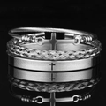 Detailed set of silver stainless steel bracelets with cross and Spanish Lord's Prayer - Silver Set B