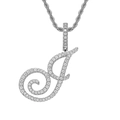 Macro shot of silver letter J pendant with cursive zirconia inlay on a rope chain - Letter J / Silver (Pendant Only)