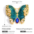 Blue enamel butterfly pendant in 18k gold plated stainless steel with blue crystals - Blue Butterfly Brooch Pendant PJ93189B
