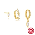 Golden S925 sterling silver earring set with marquise-cut white zircon accents - Marquise Collection / Gold