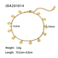 Cavigliera retrò in acciaio inossidabile placcato oro 18K con dischi goffrati - Catena di Perline con Disco Goffrato Motivo Solare (JDA201014)