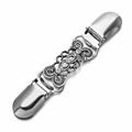 Vintage silver cardigan clip with hollow floral pattern and four sparkling rhinestones - Antique Silver With Rhinestones