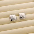 Square irregular textured titanium steel stud earrings with silver hammered finish - R183 Wavy Square / Steel