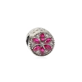 Silberperle aus Legierung mit magentafarbenem Strass-Blumenmuster und Schneeflockendetails - Fuchsie