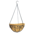 Hanging metal wire planter with natural coco liner and sturdy black metal chains - New S-Shape Basket