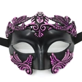Masquerade half face mask with purple metallic embossed patterns and angel wing details - Roman - Rose Red