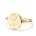 Polished gold signet ring featuring a detailed sunflower relief on an oval face - Size 11 / Sunflower Retro Signet Style (金色1款)