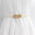 Chaîne de taille élastique en perles avec boucle double rose dorée pour robe femme - Rose