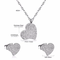 Silver stainless steel heart jewelry set with frosted finish necklace and earrings - Silver (SE223004S)