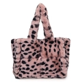 Sac fourre-tout en peluche rose avec motif léopard noir en fausse fourrure douce - Rose