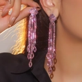 Luxury long tassel earrings featuring pink rhinestones and geometric crystal pendants - Long Tassel Geometric (DTE1816305-F1)