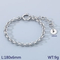 Silver stainless steel Rolo chain bracelet with letter P pendant and spring clasp - Silver - Letter P (KB186405-Z)