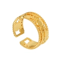 Macro view of gold geometric hollow pattern on adjustable stainless steel ring - ZJ7979-Gold Grain Texture