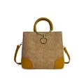 Sac seau rétro avec imprimé monogramme, poignée anneau métal et bandoulière - Jaune