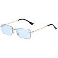 Retro rimless rectangular sunglasses with light blue lenses and gold metal frames - Gold Frame Blue Lenses