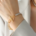 Chunky gold OT buckle chain bracelet featuring rectangular clear zircon inlay for women - Bracelet / 15CM / Gold