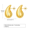 Detail view of gold hollow teardrop earrings with dimensions 30.6mm by 18.4mm - Large Gold