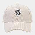 Macro detail of mushroom embroidery and corduroy fabric texture on baseball cap - Adjustable / White