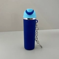 Blue silicone tumbler keychain charm with lip balm holder and silver metal ring - 03 Sky Blue & Royal Blue