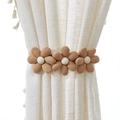 Handmade corduroy curtain tieback featuring three khaki burlap flowers with cream centers - Coffee Flower Tieback