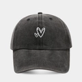 Casquette de baseball en coton noir délavé avec broderie cœur minimaliste blanche - Réglable / Noir