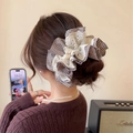 Chouchou rétro français à motif pied-de-poule et dentelle avec accessoires de style - Chouchou en dentelle à carreaux café