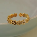 Anillo abierto dorado ajustable con flores de esmalte y cristales brillantes mujer - Oro de 18K+Rojo Vino+Blanco