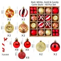 40pcs Red and Gold Christmas Ball Ornaments Set with Snowflakes and Candy Canes - MJG061 Red Gold Candy Cane