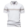 Polo pour hommes avec rayures blanches et marron et un col muni d'une demi-fermeture - S / Blanc